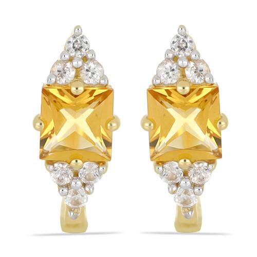14K GOLD REAL CITRINE GEMSTONE CLASSIC EARRINGS WITH WHITE DIAMOND